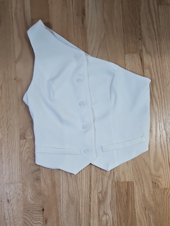 Tops - Asymmetrical White Button Vest